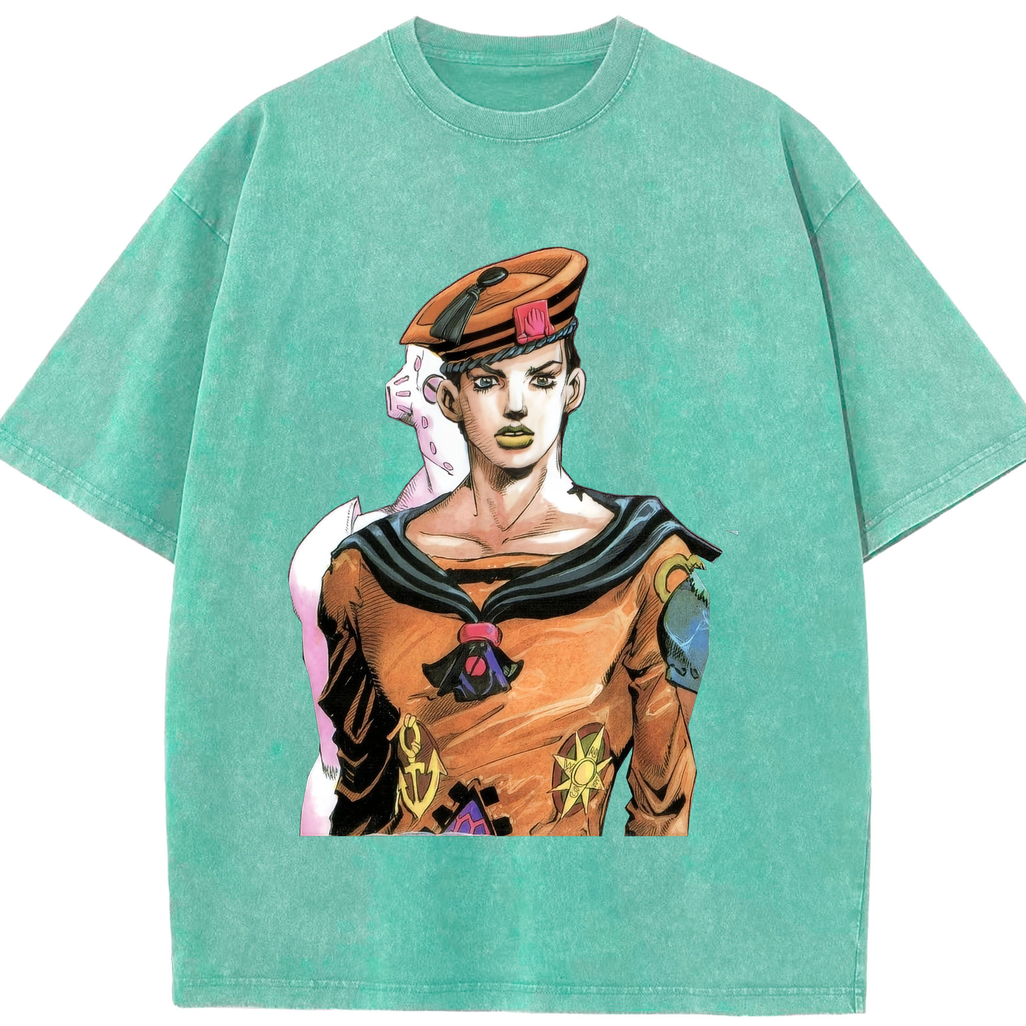 （画像用） ジョジョの奇妙な冒険 東方定助 JoJo's Bizarre Adventure Higashikata Josuke 綿100% ヴィンテージ風 半袖Tシャツ（フロントプリント）
